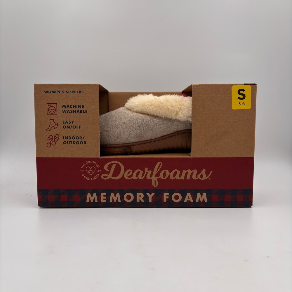 Dearfoams Memory Foam Women's Slippers Oatmeal Heather Size S 5-6 Easy On Off - Picture 2 of 8